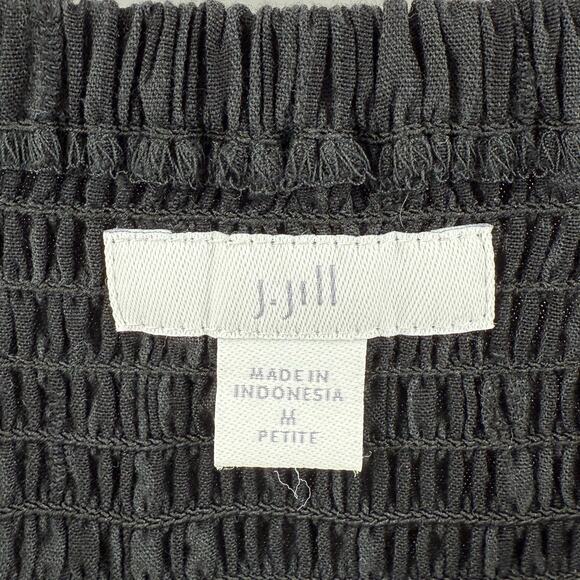 J. Jill Dress SZ Petite Medium Tiered Flounce Hem Midi Blk Gray Stripe Cotton - Picture 5 of 16